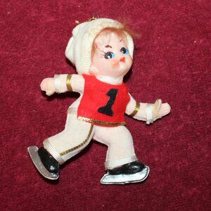 Vintage Flocked  Ice Skating Christmas Ornament